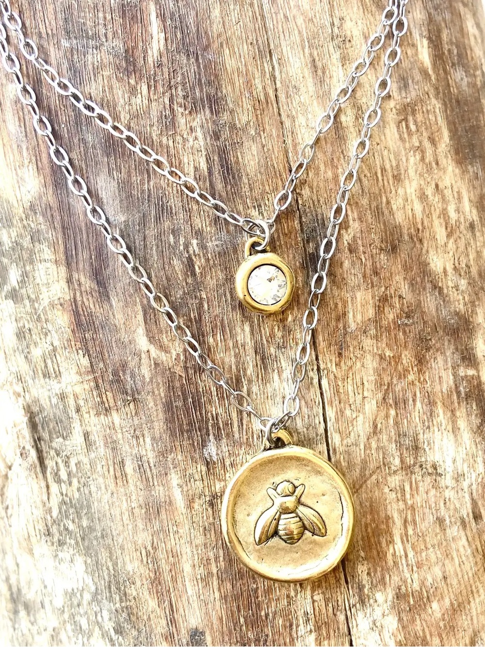 Gold Bee Pendant Layered Necklace - Women Jewelry